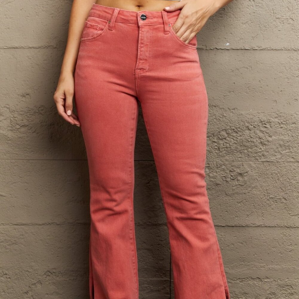 NWT RISEN Bailey Full Size High Waist Side Slit Flare Jeans